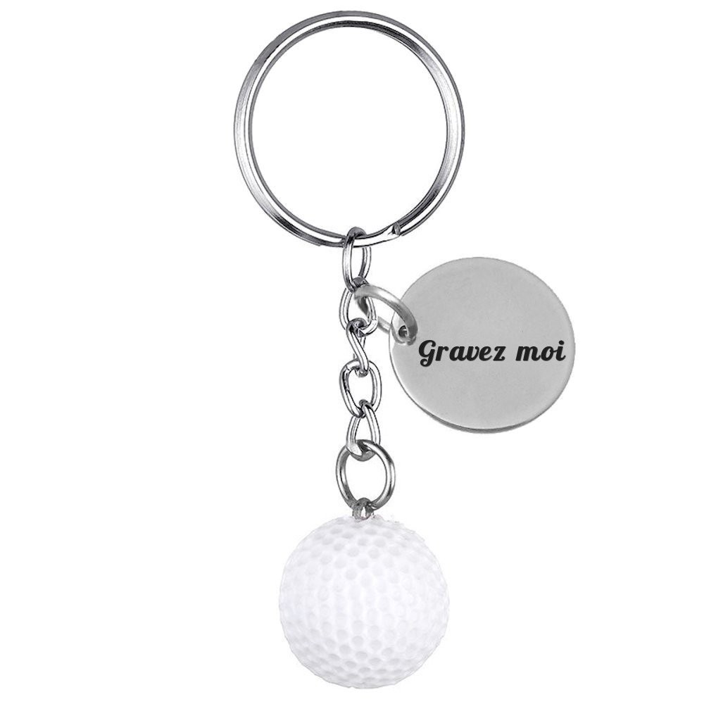 Porte-clés Golf Personnalisé Gravé – Cadeau Golfeur, Club ou Passion Green 1 Porte-clés Golf gravé — balle blanche