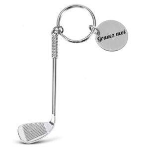 Porte-clés Golf gravé — Club Fer Personnalisé Cadeau Golfeur Métal Argenté