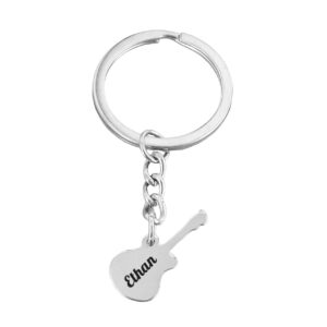 Porte-clés Guitare gravé — acier inox