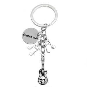 Porte-clés Guitare Tête de Mort gravé