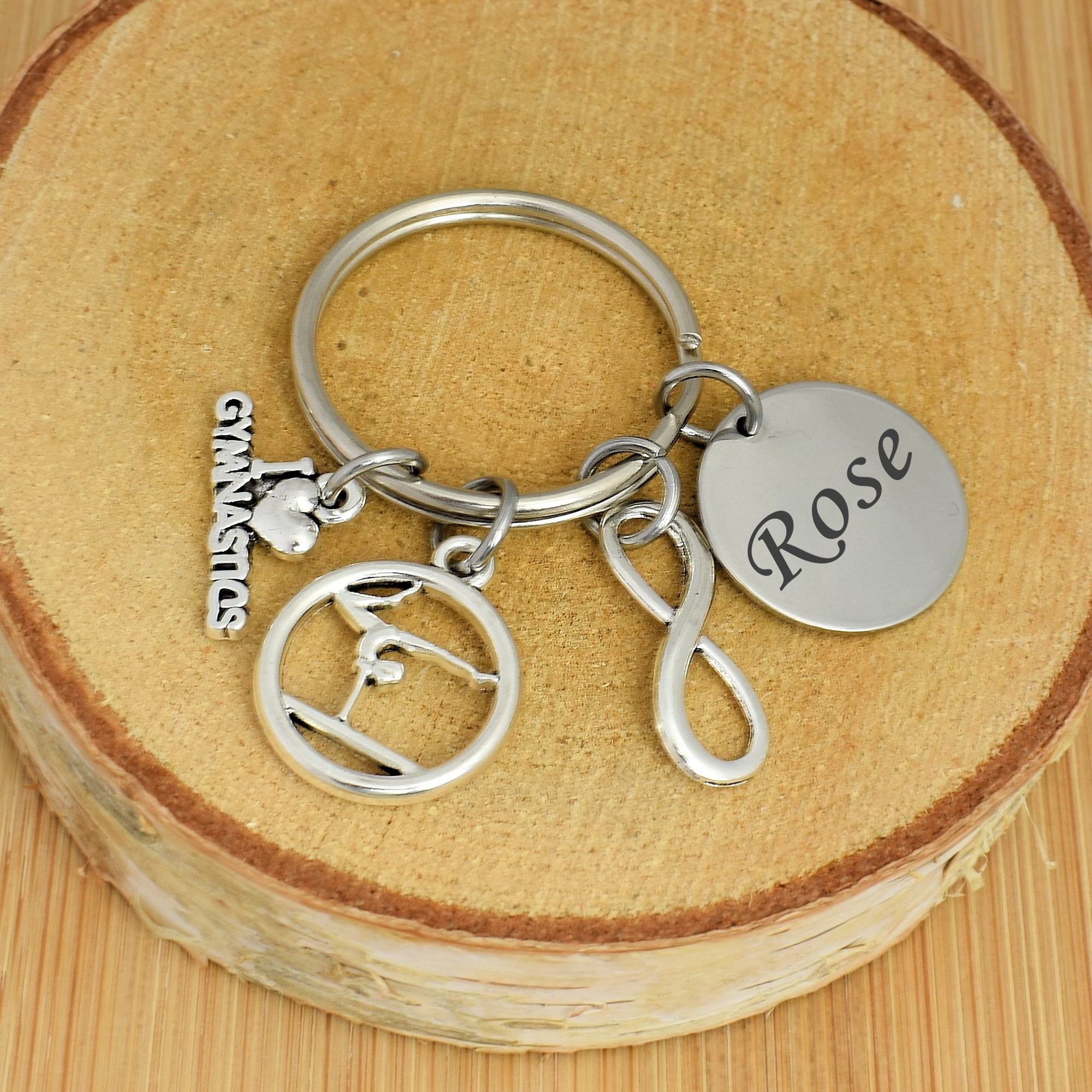Porte-clés Gymnaste gravé — I Love Gymnastics Infini Cadeau Gym Personnalisé 3 Porte-clés Gymnaste gravé — figure infini acier