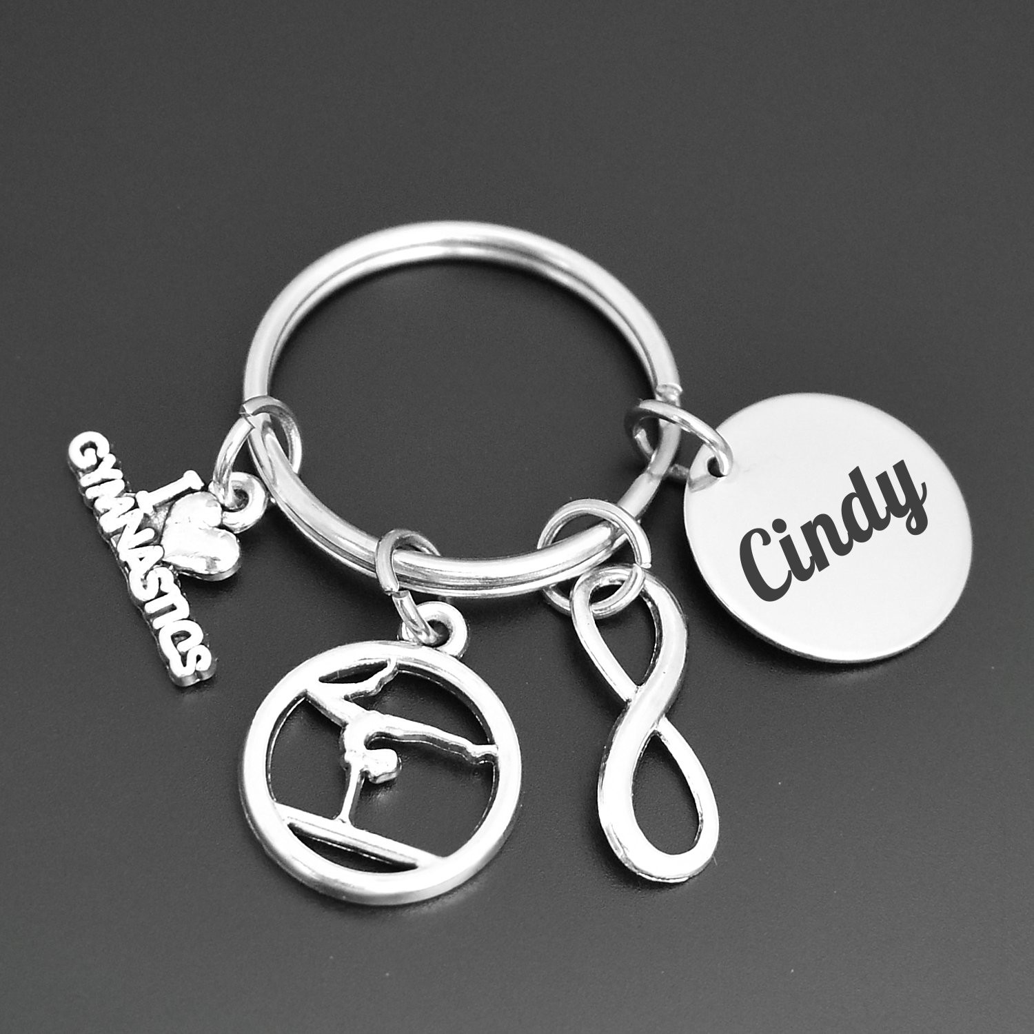 Porte-clés Gymnaste gravé — I Love Gymnastics Infini Cadeau Gym Personnalisé 4 Porte-clés Gymnaste gravé — figure infini acier