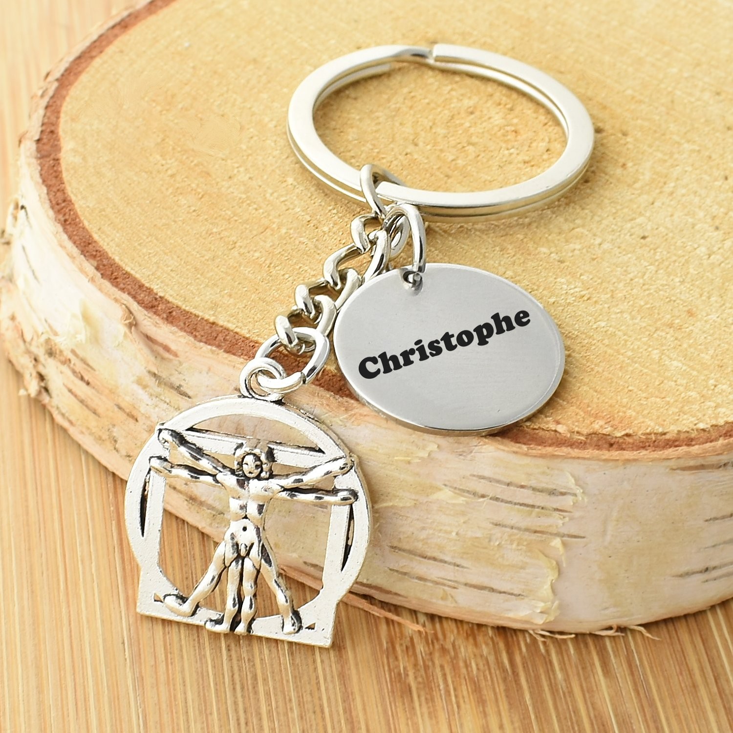 Porte-clés Homme de Vitruve Personnalisé Gravé – Cadeau Art, Science ou Esprit Curieux 3 Porte-clés Homme de Vitruve gravé