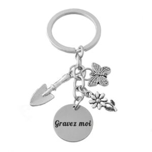 Porte-clés Jardinage gravé — pelle papillon