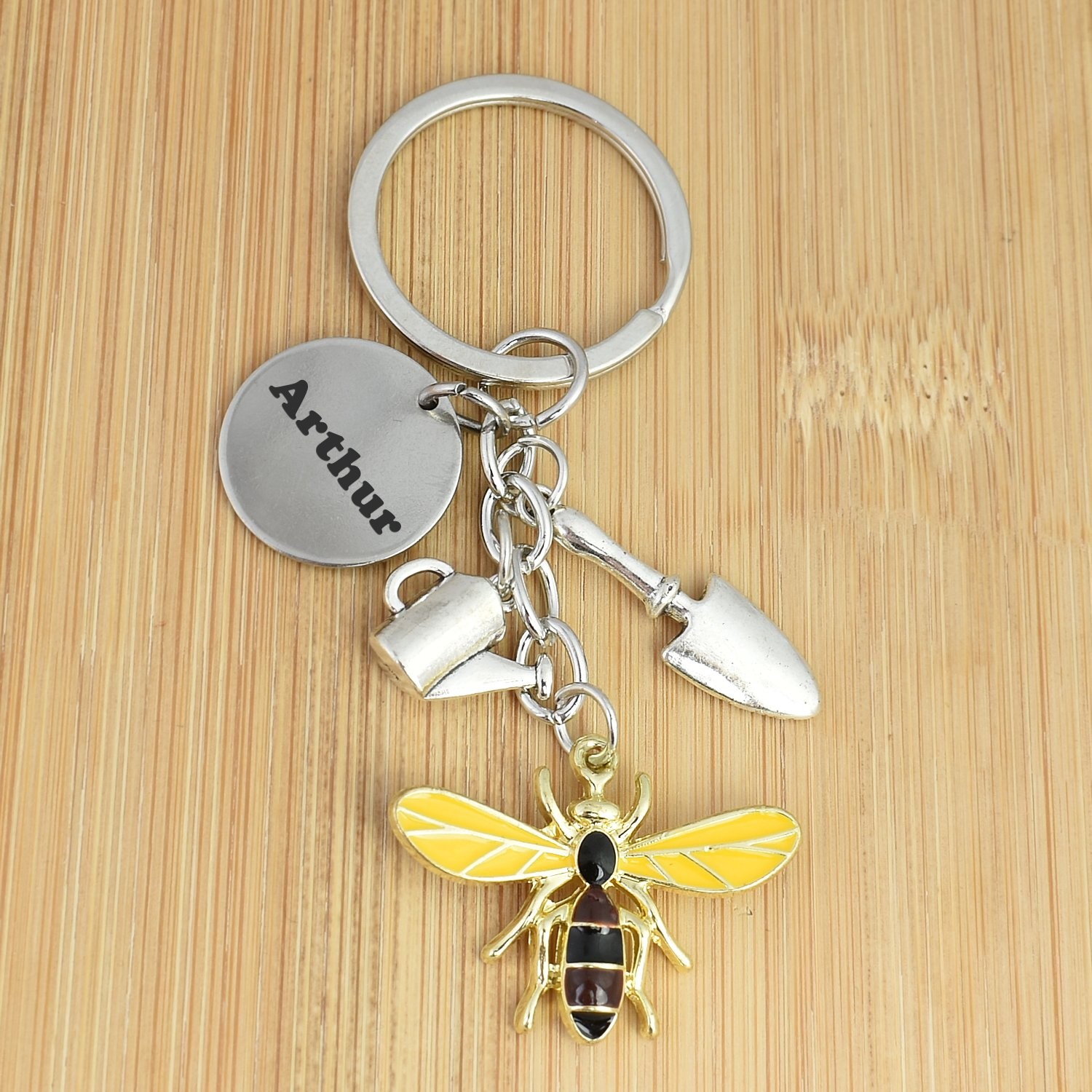 Porte-clés Jardinier gravé — Abeille Arrosoir Truelle Cadeau Jardinage Personnalisé 2 Porte-clés Jardinier gravé — abeille arrosoir