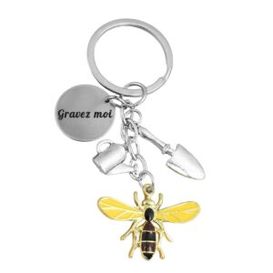Porte-clés Jardinier gravé — Abeille Arrosoir Truelle Cadeau Jardinage Personnalisé