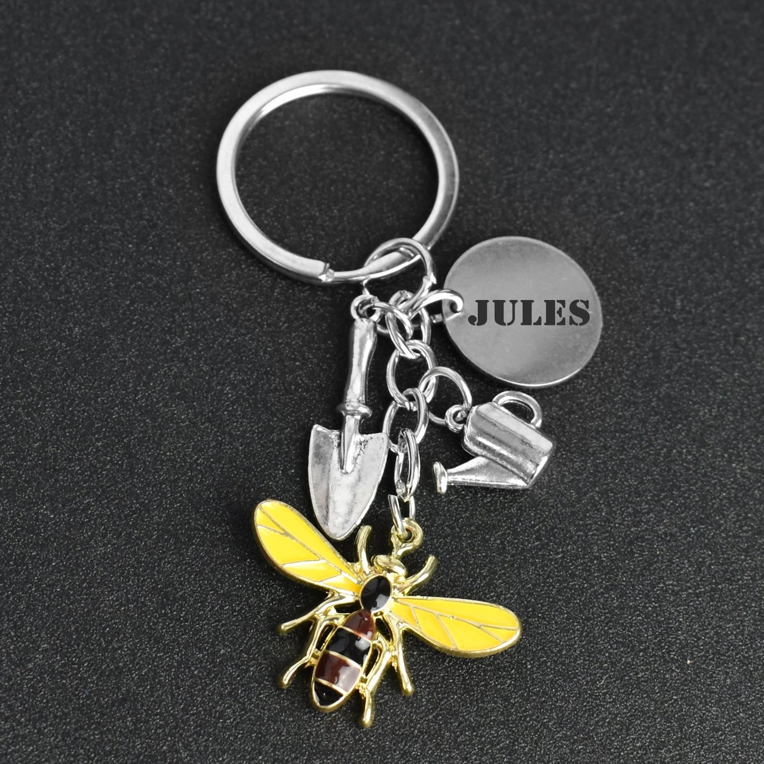Porte-clés Jardinier gravé — Abeille Arrosoir Truelle Cadeau Jardinage Personnalisé 4 Porte-clés Jardinier gravé — abeille arrosoir