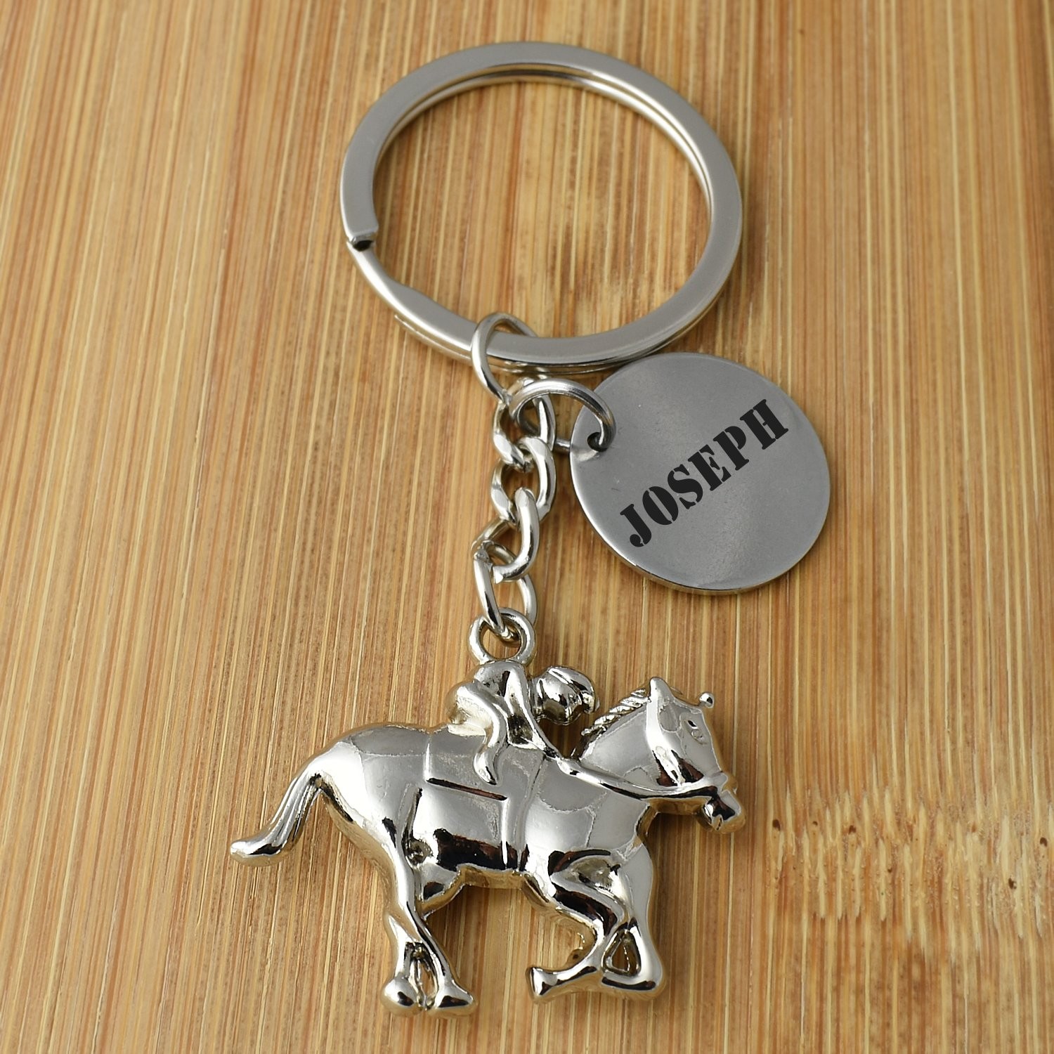 Porte-clés Jockey gravé — Cheval au Galop Cadeau Courses Hippodrome Personnalisé 2 Porte-clés Jockey gravé — cheval au galop