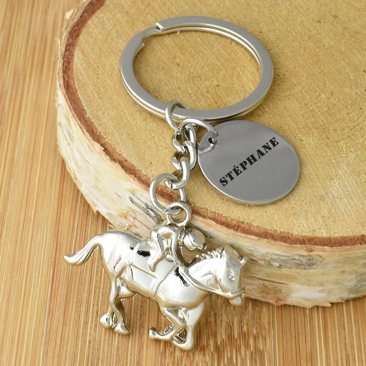 Porte-clés Jockey gravé — Cheval au Galop Cadeau Courses Hippodrome Personnalisé 3 Porte-clés Jockey gravé — cheval au galop