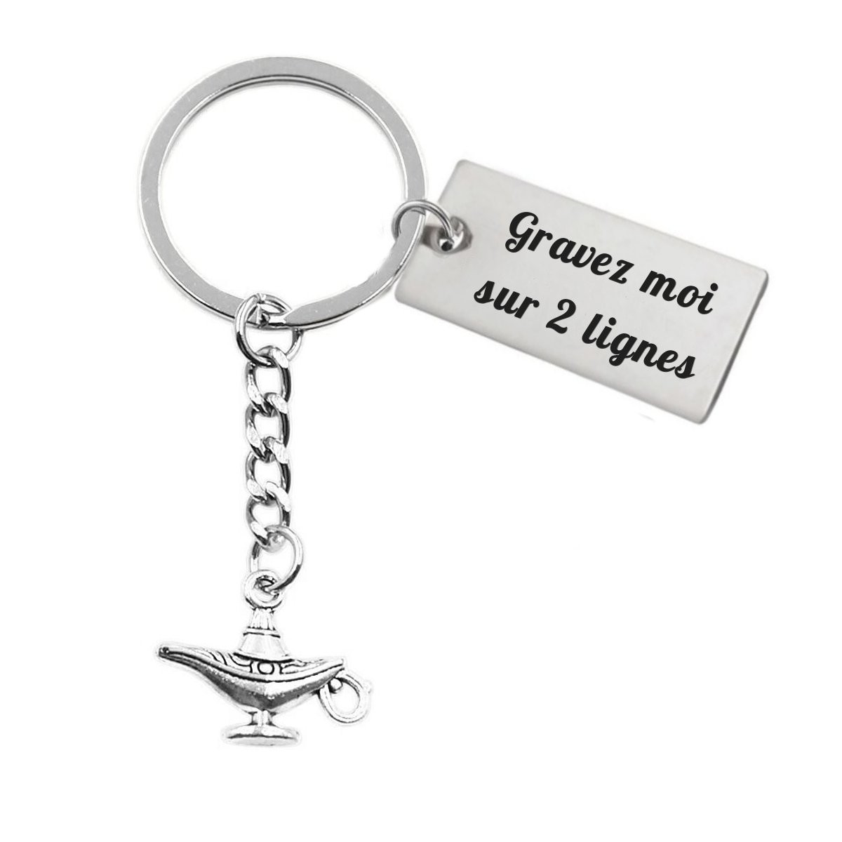 Porte-clés Lampe du Génie Personnalisé Gravé – Cadeau Magique, Conte Oriental ou Rêveur 1 Porte-clés Lampe du Génie gravé