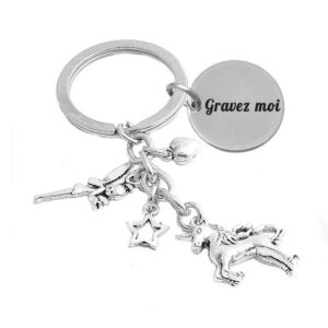 Porte-clés Licorne gravé — étoile fée cœur