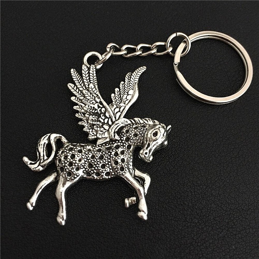 Porte-clés Licorne Pégase gravé — Cheval Ailé Cadeau Fantastique Personnalisé Métal Argenté 3 Porte-clés Licorne Pégase gravé