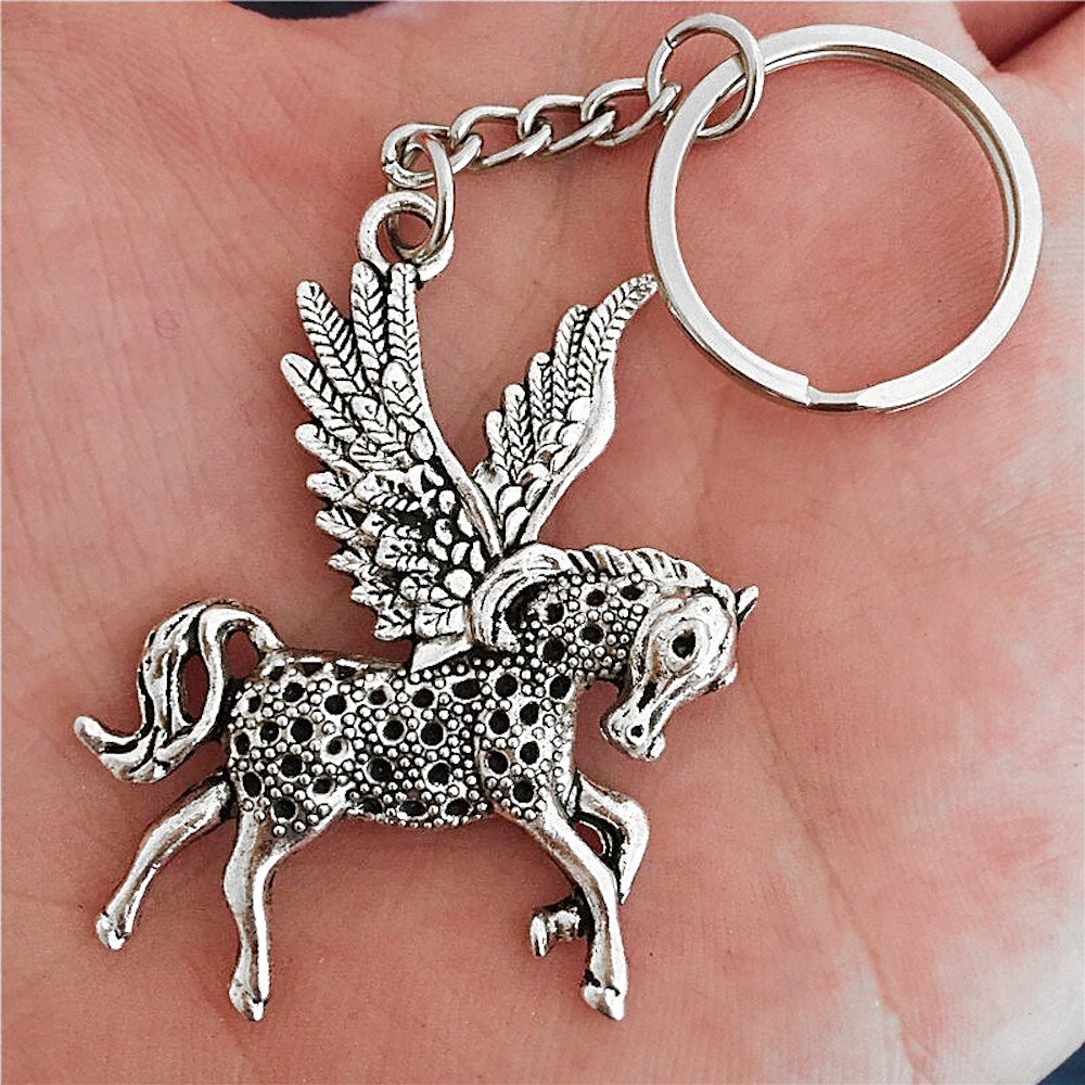 Porte-clés Licorne Pégase gravé — Cheval Ailé Cadeau Fantastique Personnalisé Métal Argenté 5 Porte-clés Licorne Pégase gravé