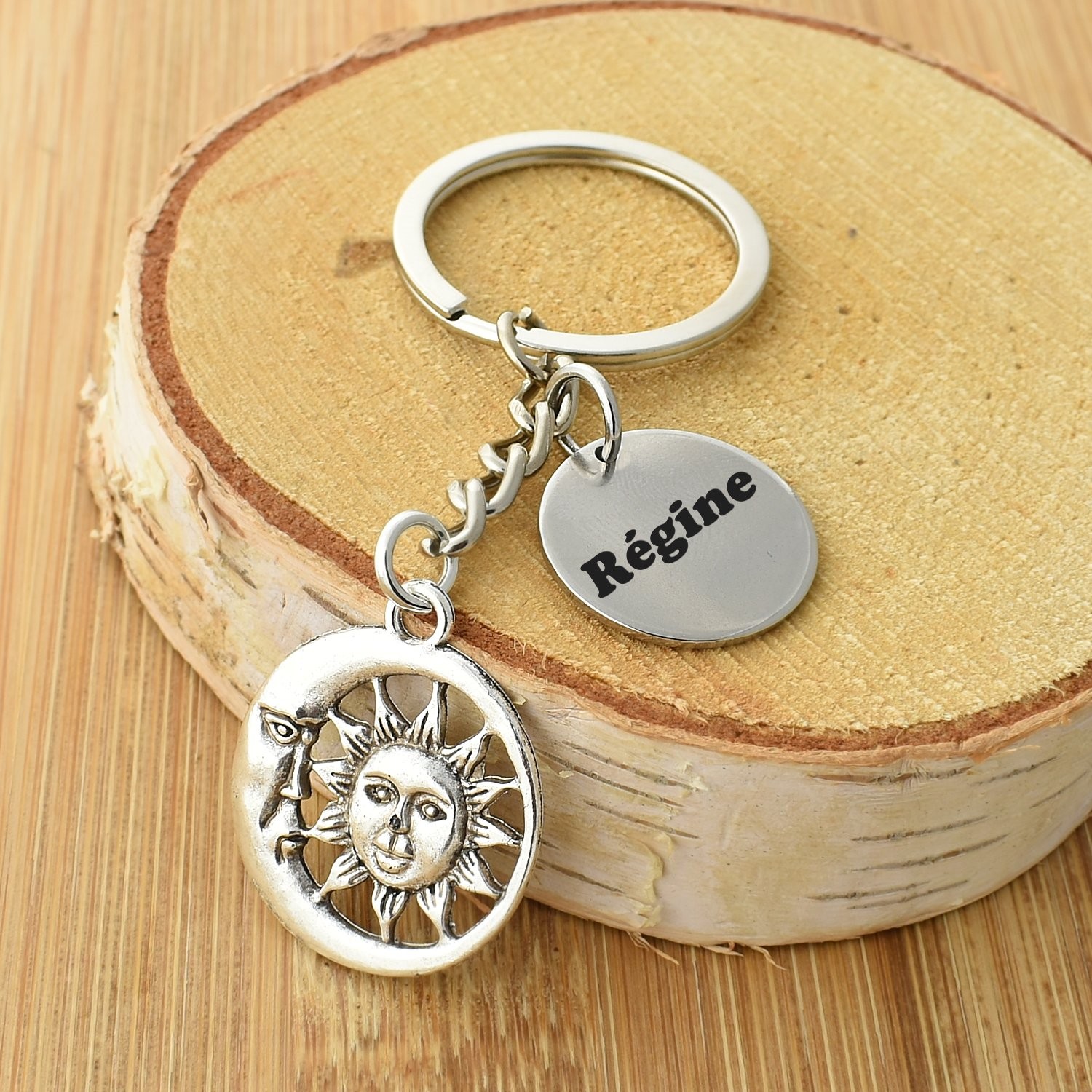 Porte-clés Lune & Soleil Personnalisé Gravé – Cadeau Astro, Spirituel ou Bohème 3 Porte-clés Lune & Soleil gravé