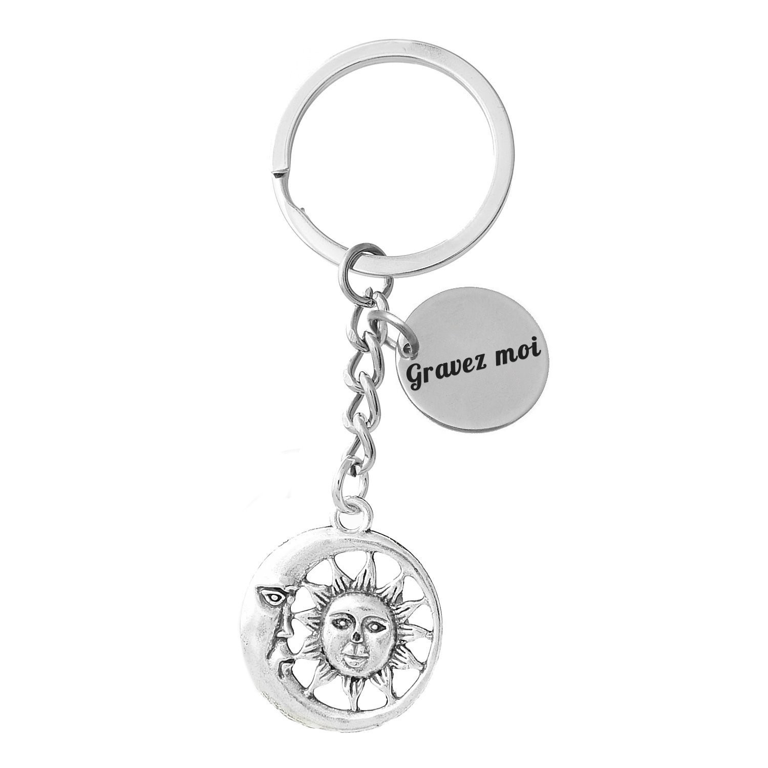 Porte-clés Lune & Soleil Personnalisé Gravé – Cadeau Astro, Spirituel ou Bohème 1 Porte-clés Lune & Soleil gravé