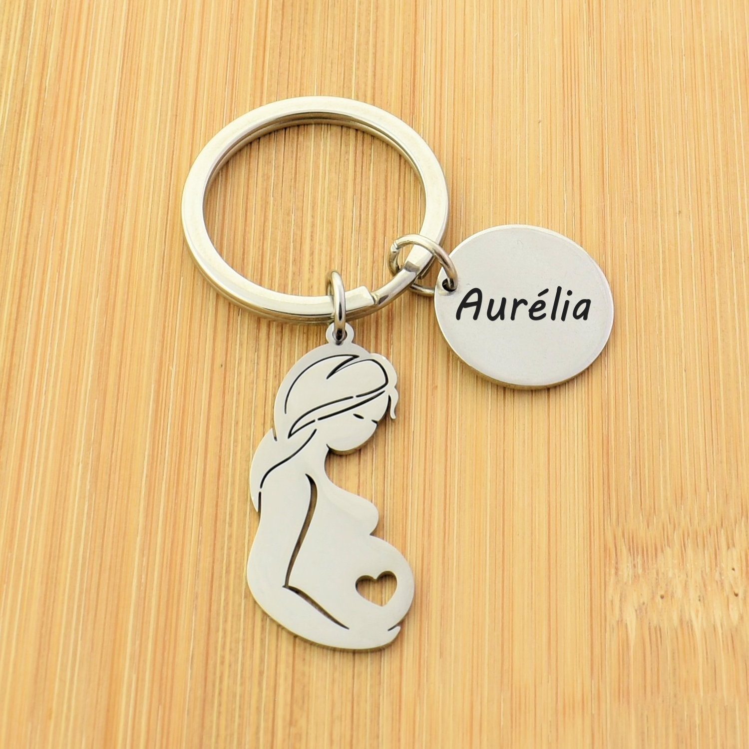 Porte-clés Maternité gravé — Femme Enceinte Cadeau Baby Shower Personnalisé Acier 2 Porte-clés Maternité gravé — femme enceinte acier