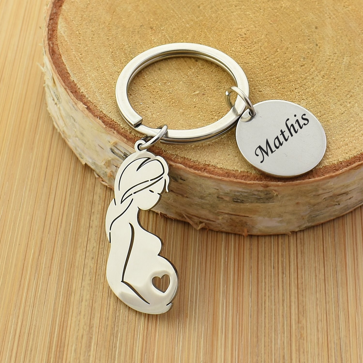 Porte-clés Maternité gravé — Femme Enceinte Cadeau Baby Shower Personnalisé Acier 3 Porte-clés Maternité gravé — femme enceinte acier