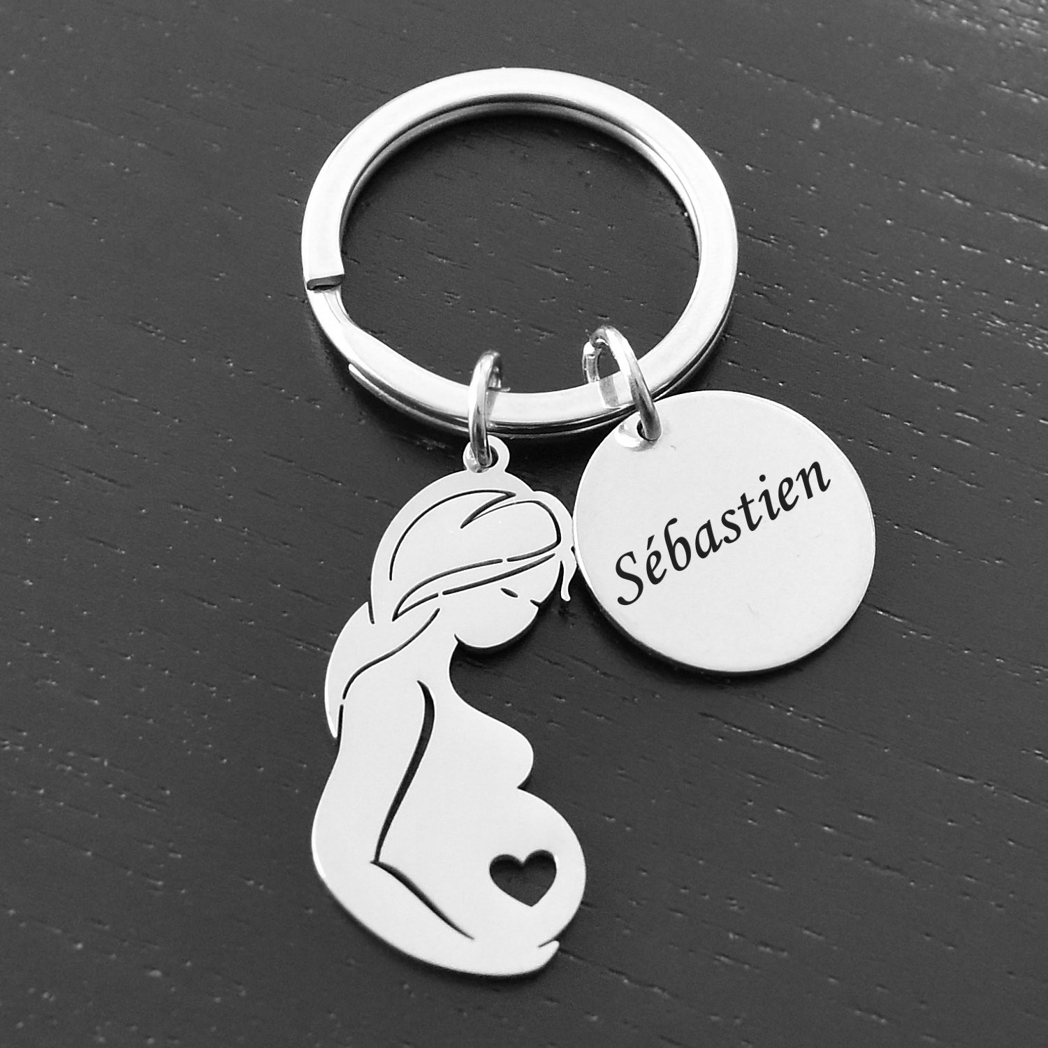 Porte-clés Maternité gravé — Femme Enceinte Cadeau Baby Shower Personnalisé Acier 4 Porte-clés Maternité gravé — femme enceinte acier