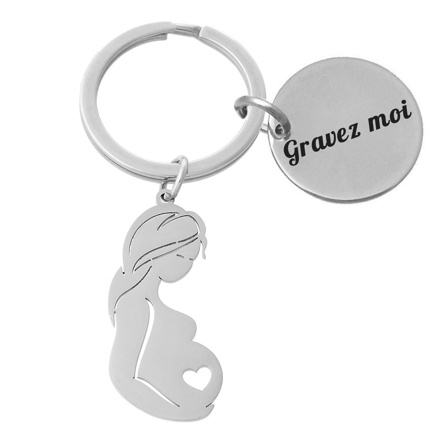 Porte-clés Maternité gravé — Femme Enceinte Cadeau Baby Shower Personnalisé Acier 1 Porte-clés Maternité gravé — femme enceinte acier