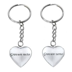 Porte-clés Médaillon Photo gravé — cœur acier