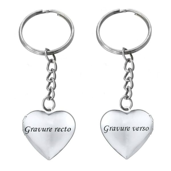 Porte-clés Médaillon Cœur Photo Personnalisé Gravé – Cadeau Amour, Souvenir ou Fête des Mères