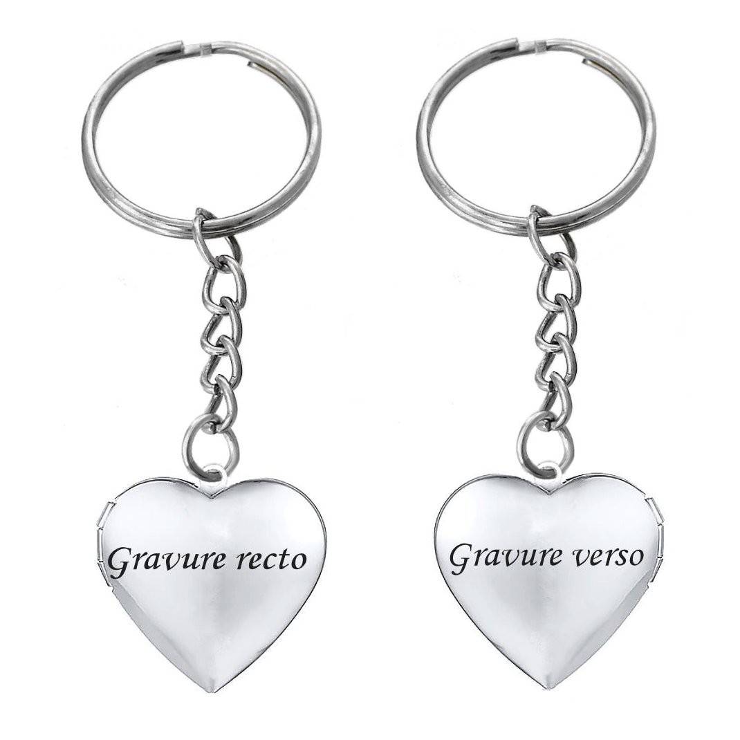 porte-clés médaillon cœur gravé recto verso - cadeau personnalisé