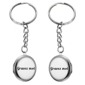 Porte-clés Médaillon Rond Photo Personnalisé Gravé – Cadeau Souvenir, Amour ou Deuil