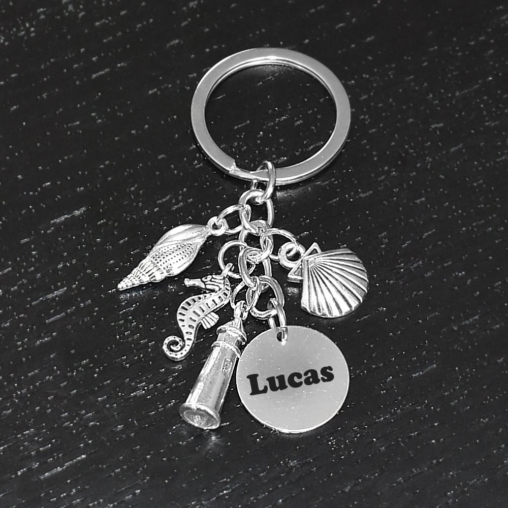 Porte-clés Mer & Océan Personnalisé Gravé – Cadeau Vacances, Plage ou Amoureux de la Mer 4 Porte-clés Mer gravé — coquillage phare