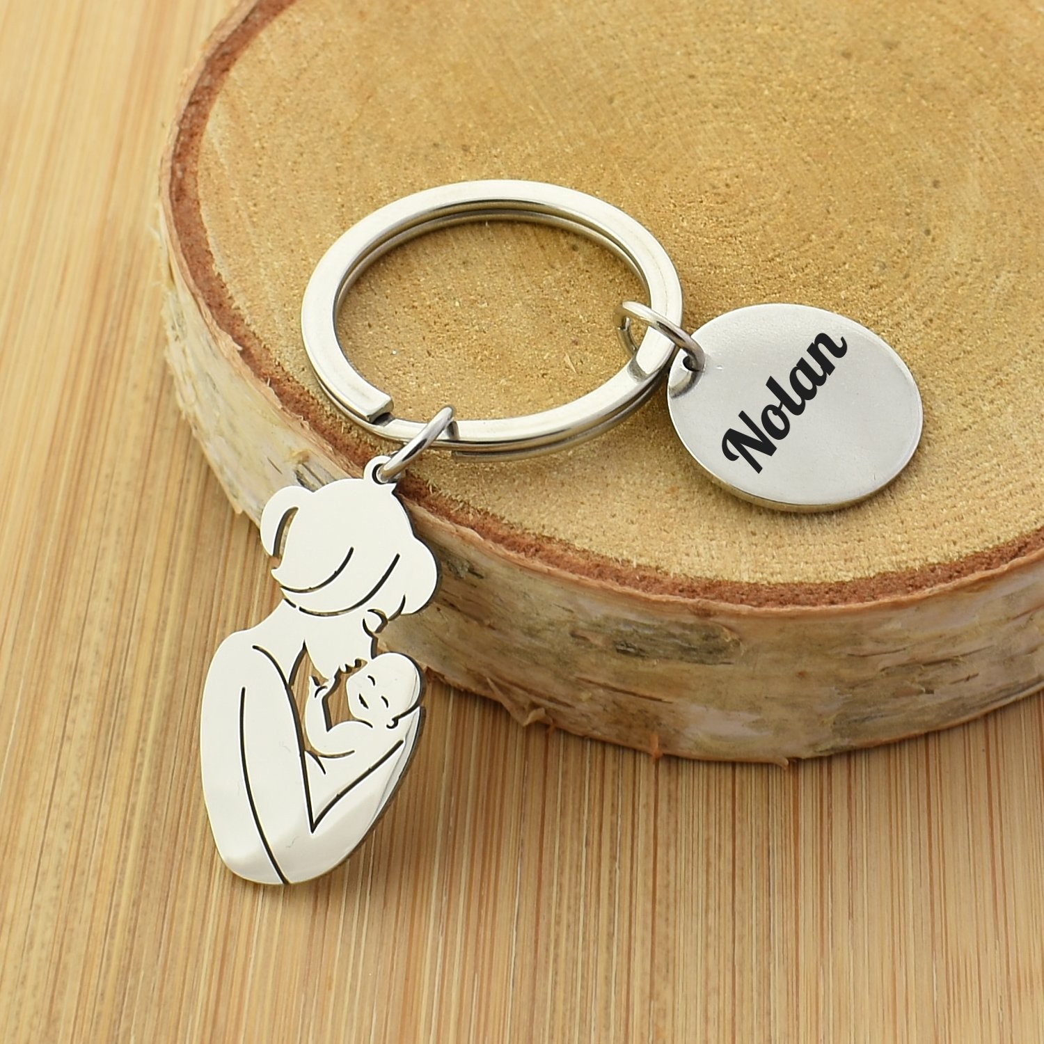 Porte-clés Mère & Enfant Personnalisé Gravé – Cadeau Fête des Mères, Naissance ou Maman 3 Porte-clés Mère & Enfant gravé — acier