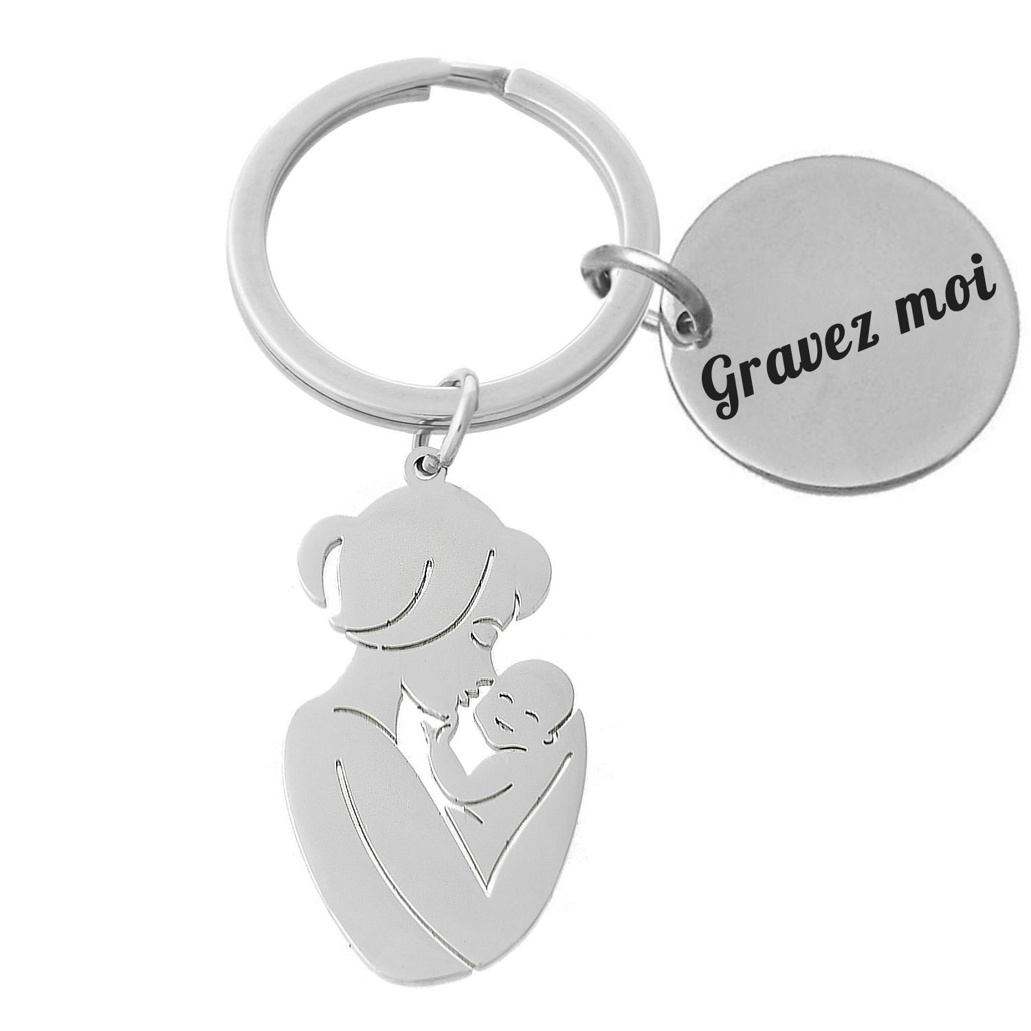 Porte-clés Mère & Enfant Personnalisé Gravé – Cadeau Fête des Mères, Naissance ou Maman 1 Porte-clés Mère & Enfant gravé — acier