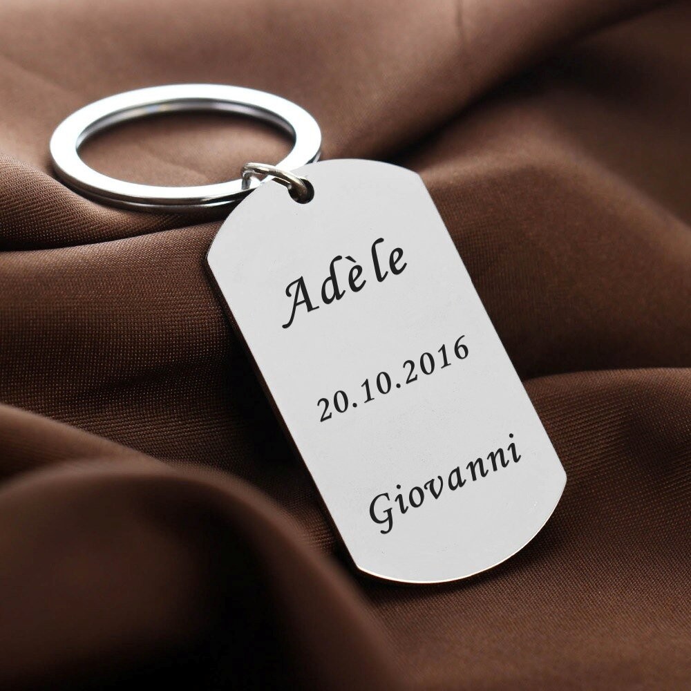 Porte-clés Plaque Militaire Personnalisé Gravé – Cadeau Dog Tag, Armée ou Message sur 3 Lignes 3 Porte-clés Militaire gravé — plaque acier inoxydable