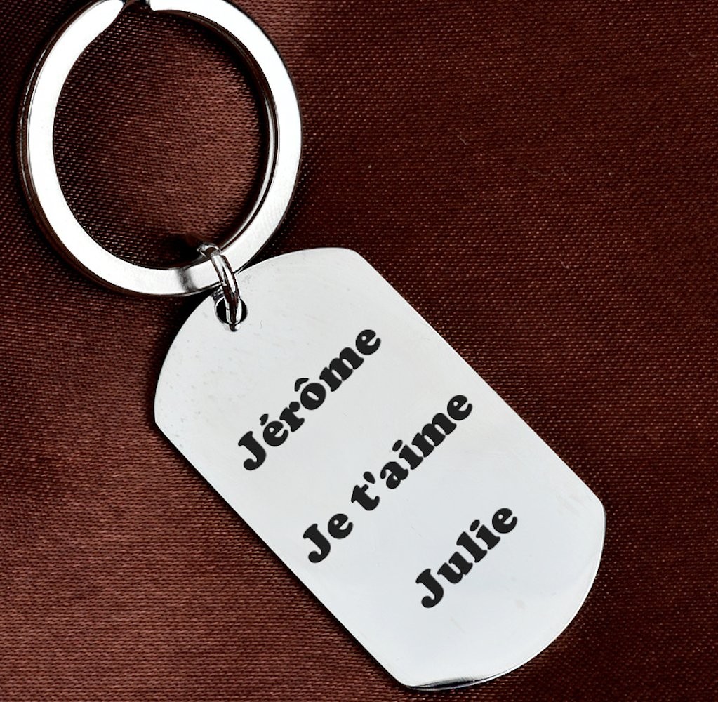 Porte-clés Plaque Militaire Personnalisé Gravé – Cadeau Dog Tag, Armée ou Message sur 3 Lignes 4 Porte-clés Militaire gravé — plaque acier inoxydable