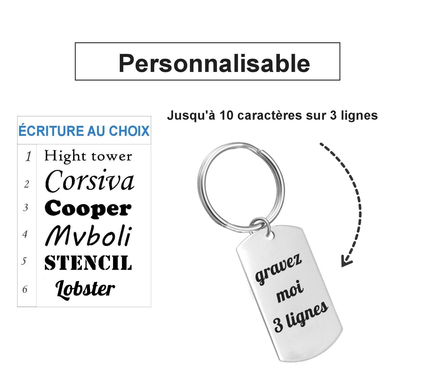 Porte-clés Plaque Militaire Personnalisé Gravé – Cadeau Dog Tag, Armée ou Message sur 3 Lignes 5 Porte-clés Militaire gravé — plaque acier inoxydable