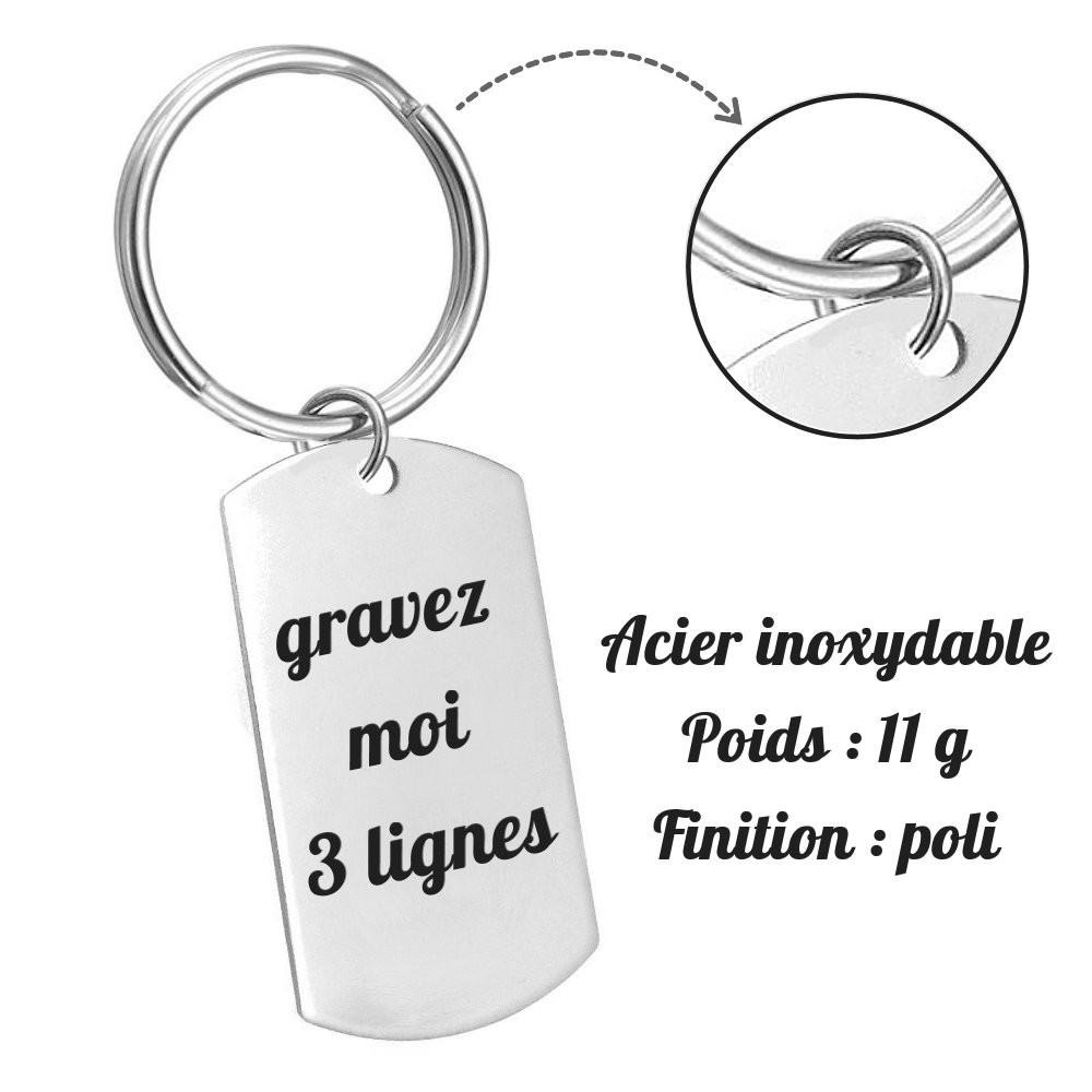 Porte-clés Plaque Militaire Personnalisé Gravé – Cadeau Dog Tag, Armée ou Message sur 3 Lignes 6 Porte-clés Militaire gravé — plaque acier inoxydable