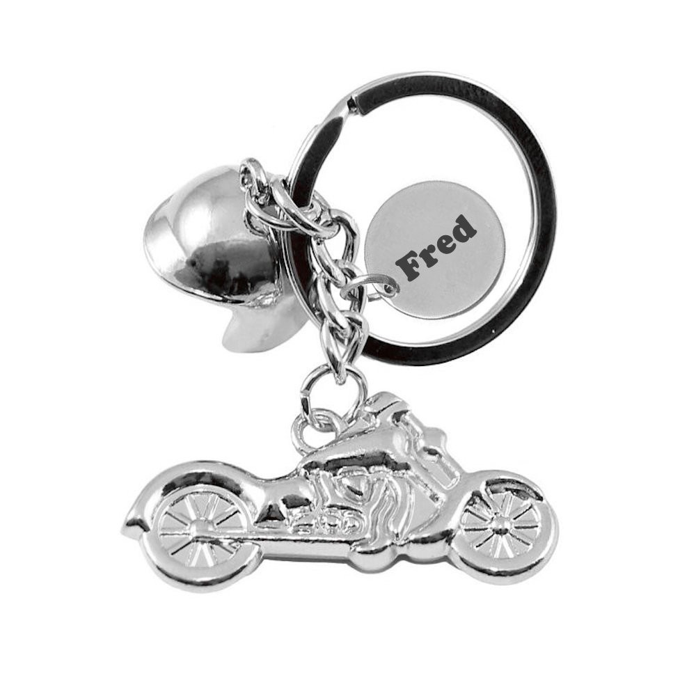 Porte-clés Moto Casque gravé — Cadeau Motard Personnalisé Métal 2 Porte-clés Moto gravé — casque acier