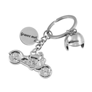Porte-clés Moto gravé — casque acier