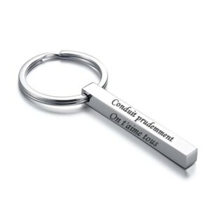 Porte-clés Musculation gravé — barre acier 4 faces