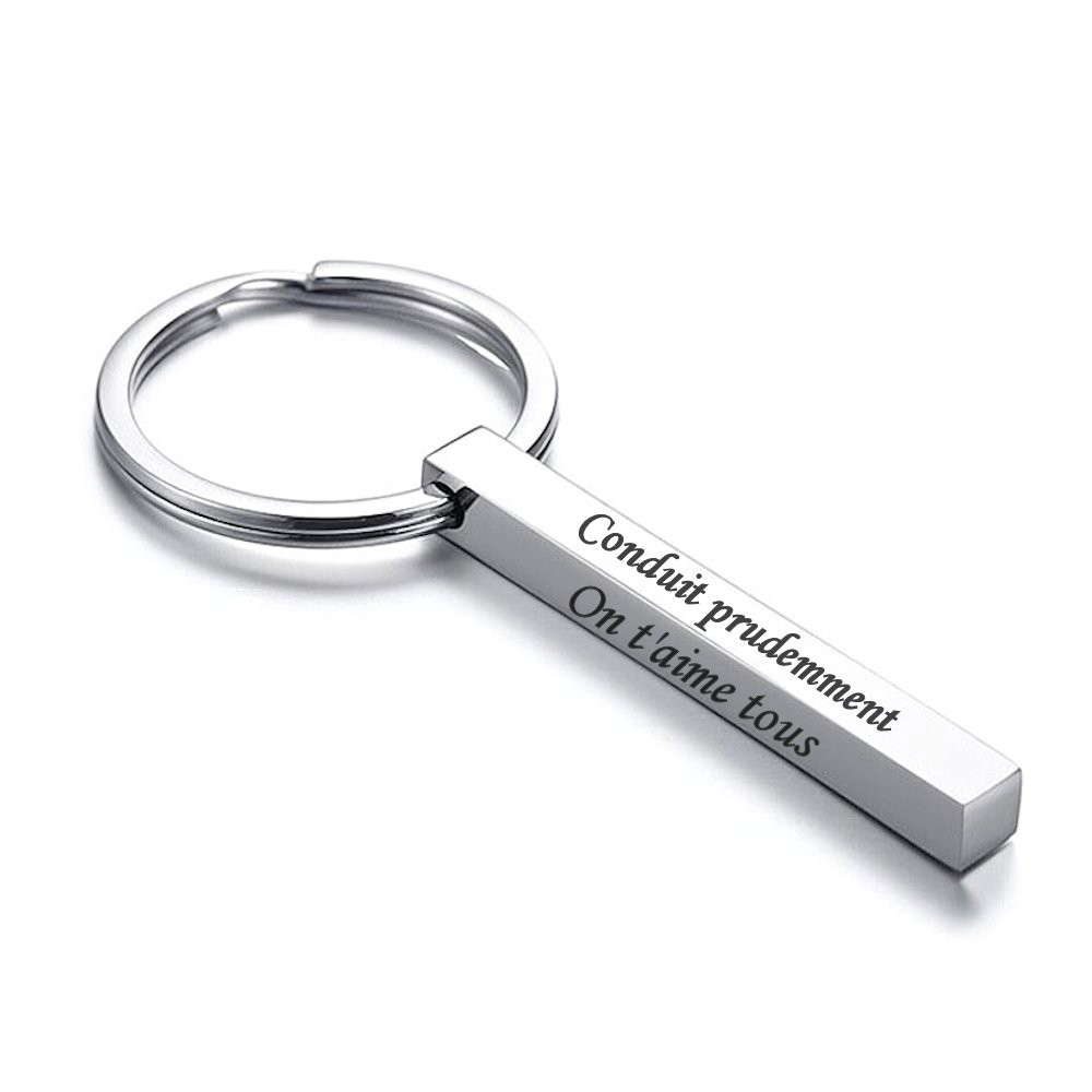 porte-clés barre acier inox gravé 4 faces personnalisables