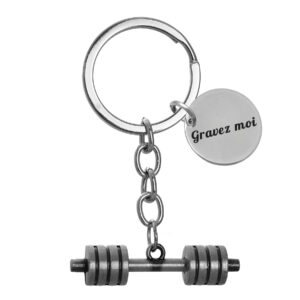Porte-clés Musculation gravé — haltère acier
