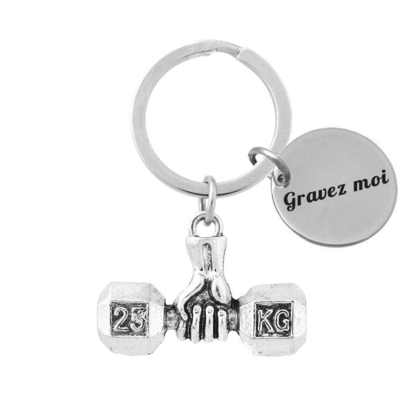 Porte-clés Musculation gravé — Haltère Main Cadeau Sport Fitness Personnalisé Métal