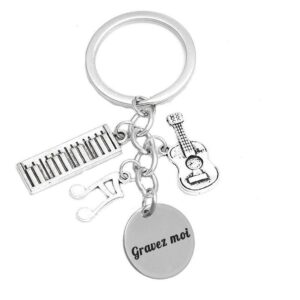Porte-clés Musique gravé — notes guitare piano