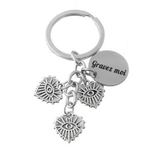 Porte-clés Œil dans Cœur gravé — 3 pendentifs