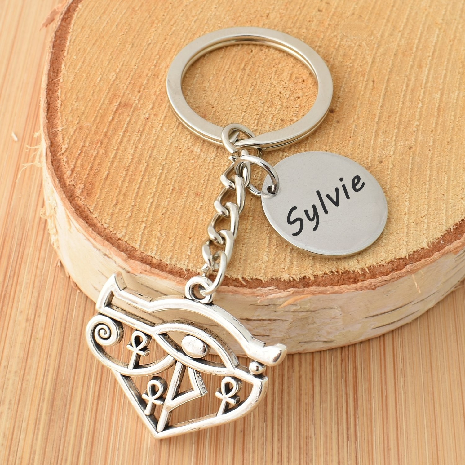 Porte-clés Œil d'Horus & Ânkh Personnalisé Gravé – Cadeau Égypte Antique, Protection ou Spiritualité 3 Porte-clés Œil d'Horus & Ânkh gravé — acier