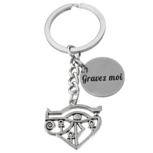 Porte-clés Œil d&rsquo;Horus & Ânkh Personnalisé Gravé – Cadeau Égypte Antique, Protection ou Spiritualité