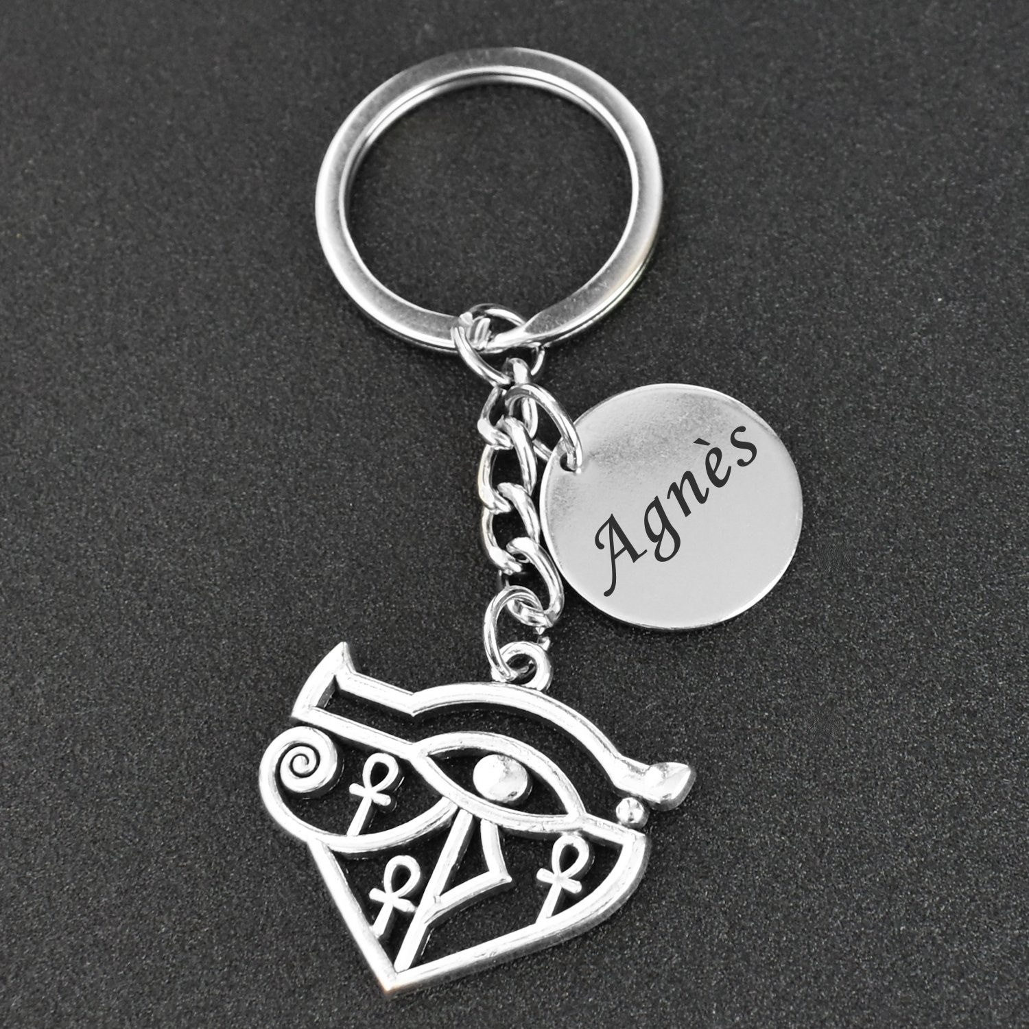 Porte-clés Œil d'Horus & Ânkh Personnalisé Gravé – Cadeau Égypte Antique, Protection ou Spiritualité 4 Porte-clés Œil d'Horus & Ânkh gravé — acier
