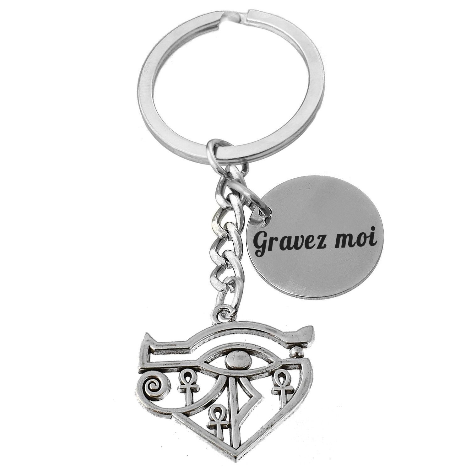 Porte-clés Œil d'Horus & Ânkh Personnalisé Gravé – Cadeau Égypte Antique, Protection ou Spiritualité 1 Porte-clés Œil d'Horus & Ânkh gravé — acier