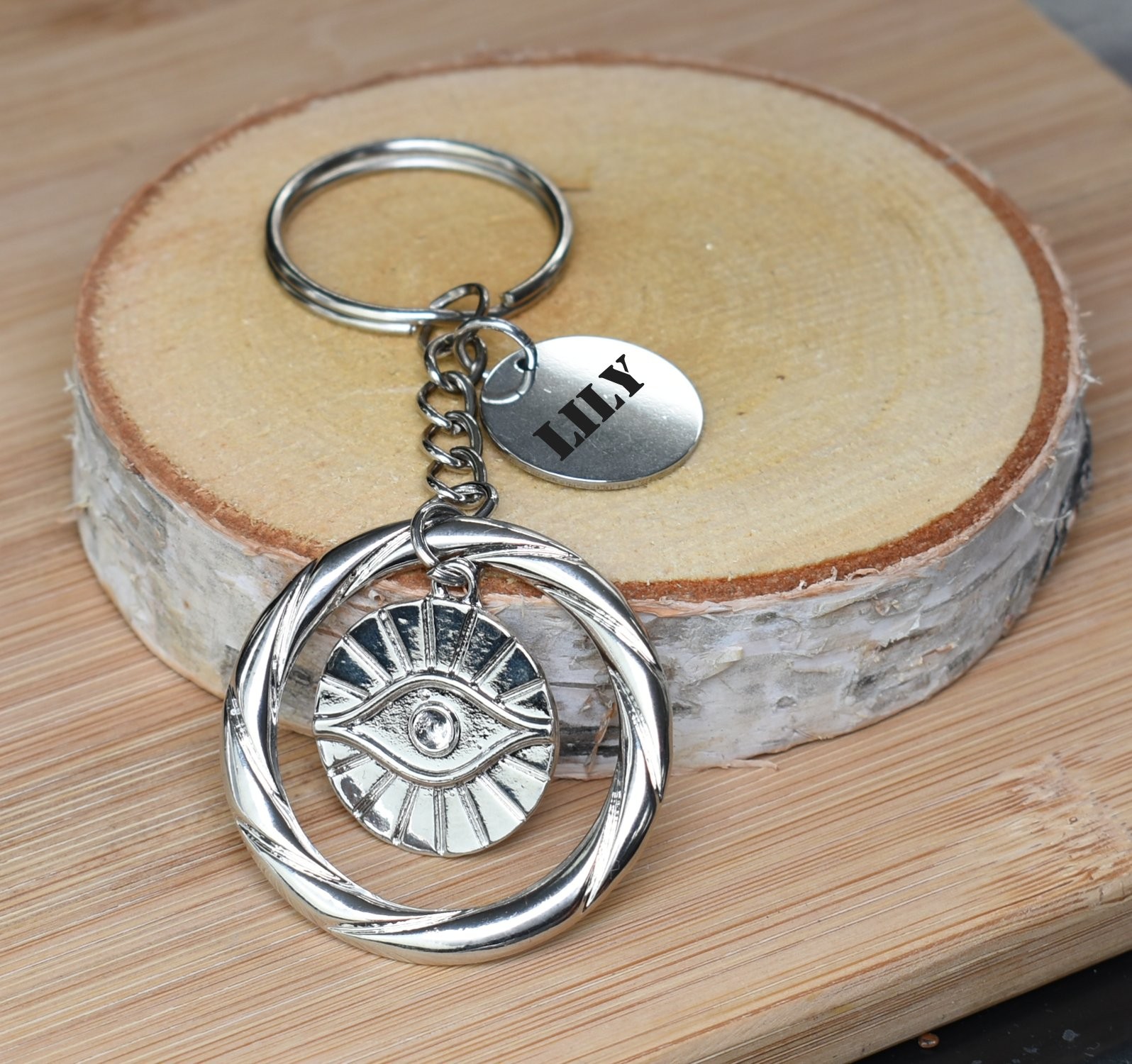 Porte-clés Œil Mystique Personnalisé Gravé – Cadeau Protection, Mauvais Œil ou Spiritualité Moderne 2 Porte-clés Œil Mystique gravé