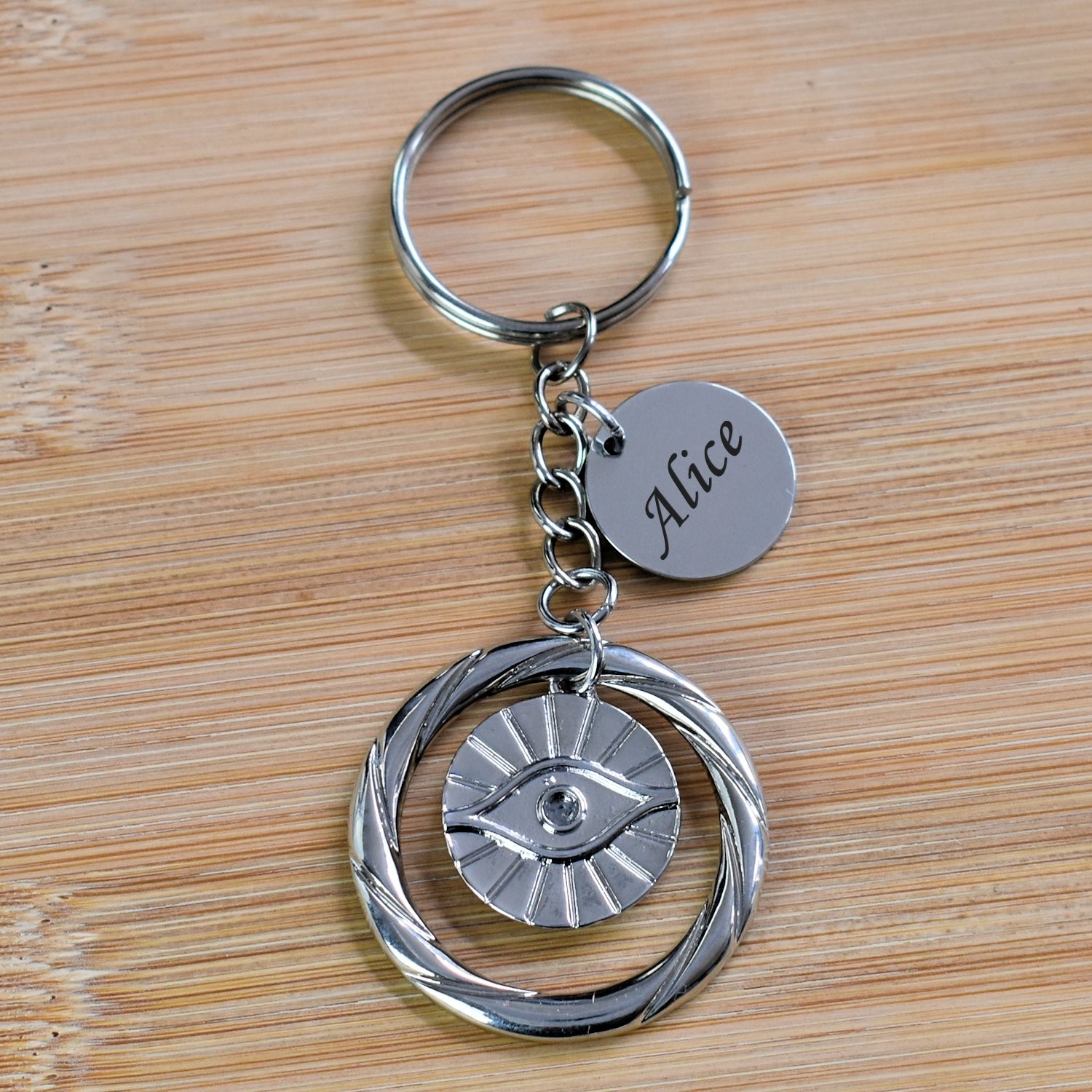 Porte-clés Œil Mystique Personnalisé Gravé – Cadeau Protection, Mauvais Œil ou Spiritualité Moderne 3 Porte-clés Œil Mystique gravé