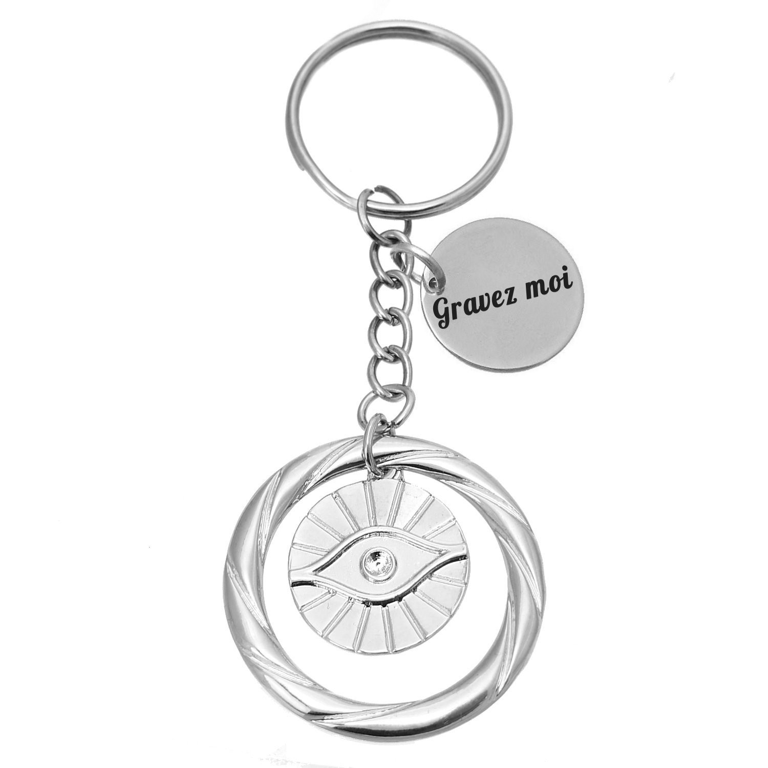 Porte-clés Œil Mystique Personnalisé Gravé – Cadeau Protection, Mauvais Œil ou Spiritualité Moderne 1 Porte-clés Œil Mystique gravé