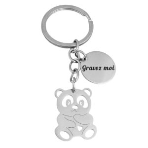 Porte-clés Ourson gravé — Petit Cœur Cadeau Douceur Personnalisé en Acier